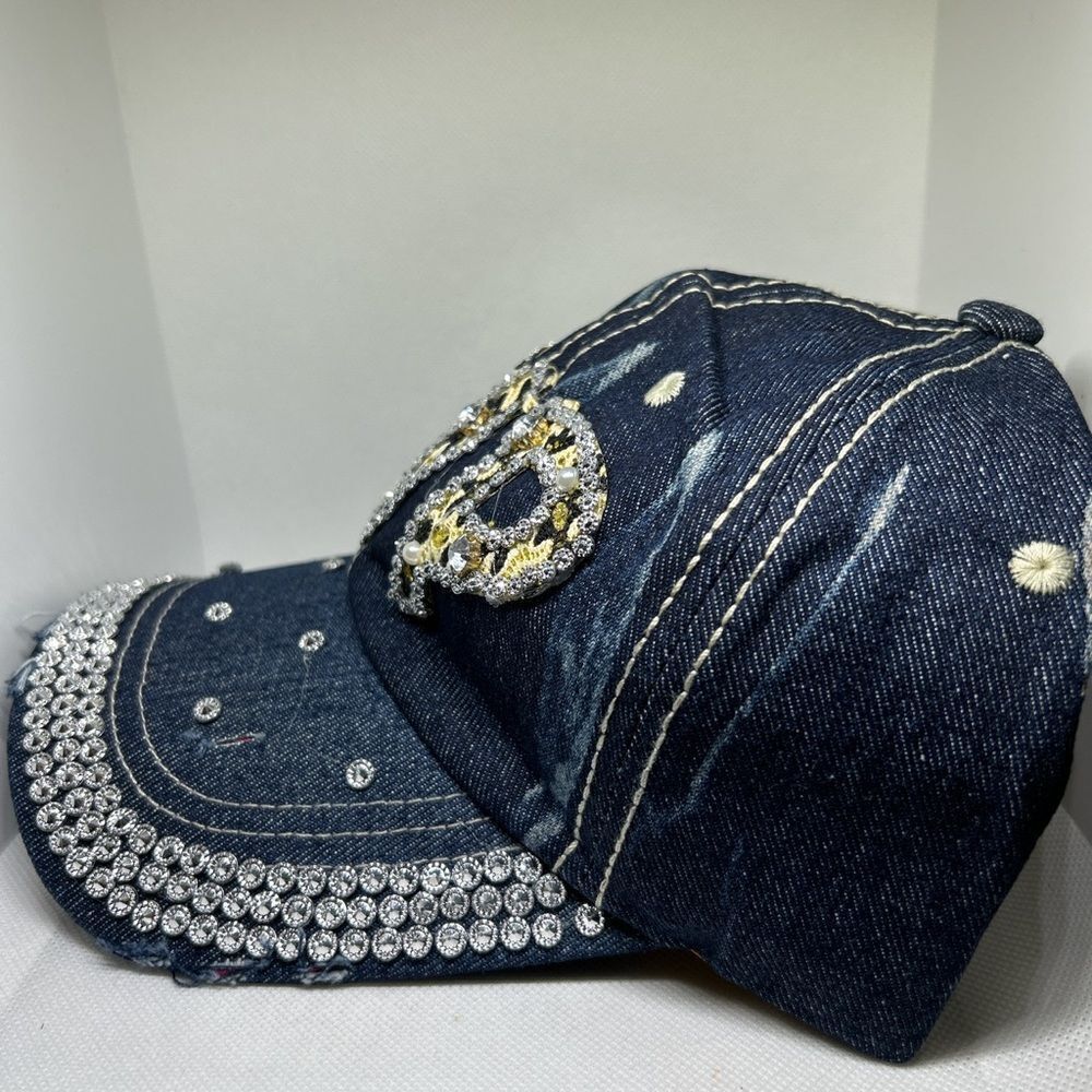VIP Rhinestone Denim Baseball Cap – Bling Studded Jeweled Hat - Picture 3 of 6
